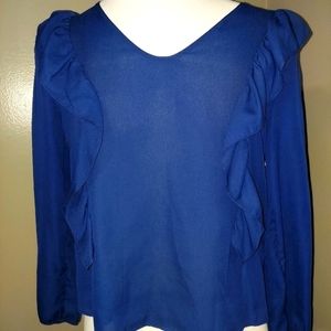 Anthropologie Sweet Pea Navy Blue Blouse Ruffles Size Large